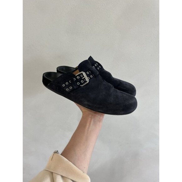 $750 ISABEL MARANT Mirst Stud Buckle Clogs Sz 41 10 Black Slip On Flats - Picture 1 of 6